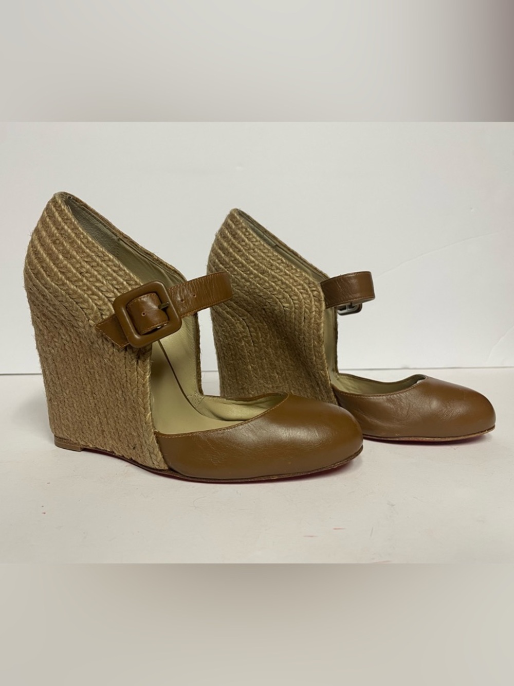 Christian Louboutin Brown Mary Jane Wedge Pumps espadrille leather 36 - Picture 3 of 13
